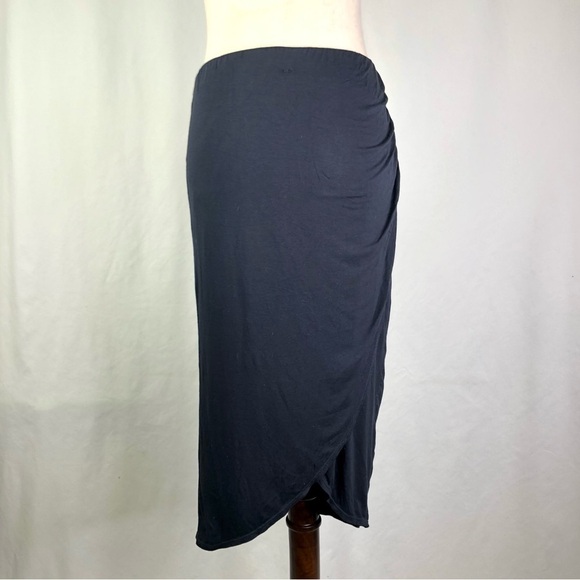 NWT Max Studio navy midi skirt pull-on elastic waist side ruching cross front S - Picture 1 of 9
